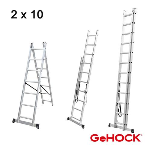 Διπλή Σκάλα Επεκτεινόμενη Αλουμινίου 2 x 10 Σκαλοπάτια GeHOCK 59-010295210