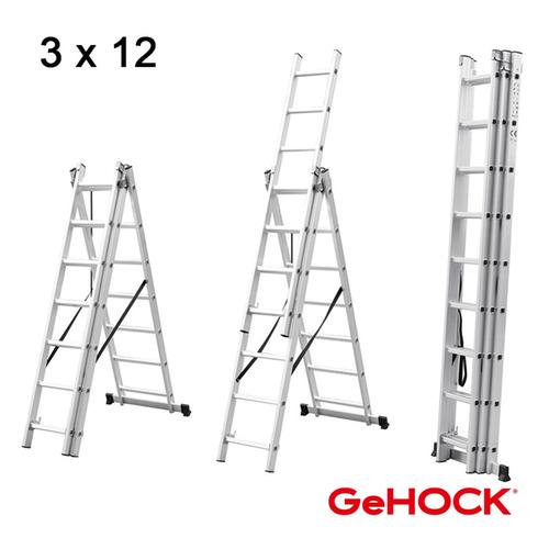 Τριπλή Σκάλα Επεκτεινόμενη Αλουμινίου 3 x 12 Σκαλοπάτια GeHOCK 010295312