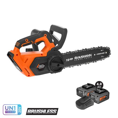 Αλυσοπρίονο μπαταρίας brushless 20V 25cm 2,3Kg 2x4Ah +Φορτιστής KRAUSMANN U30020-24B